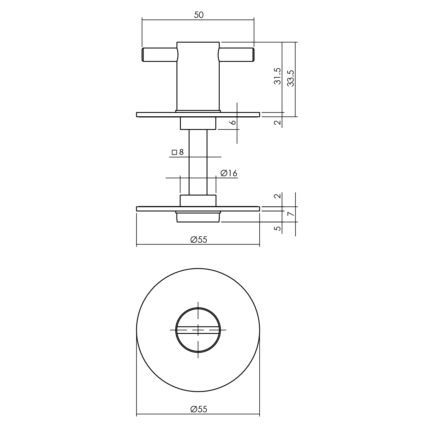 Rozet toilet-/badkamersluiting rond 55x2mm zelfklevend rvs geborsteld 8mm-Deurbeslag-en-meer.nl