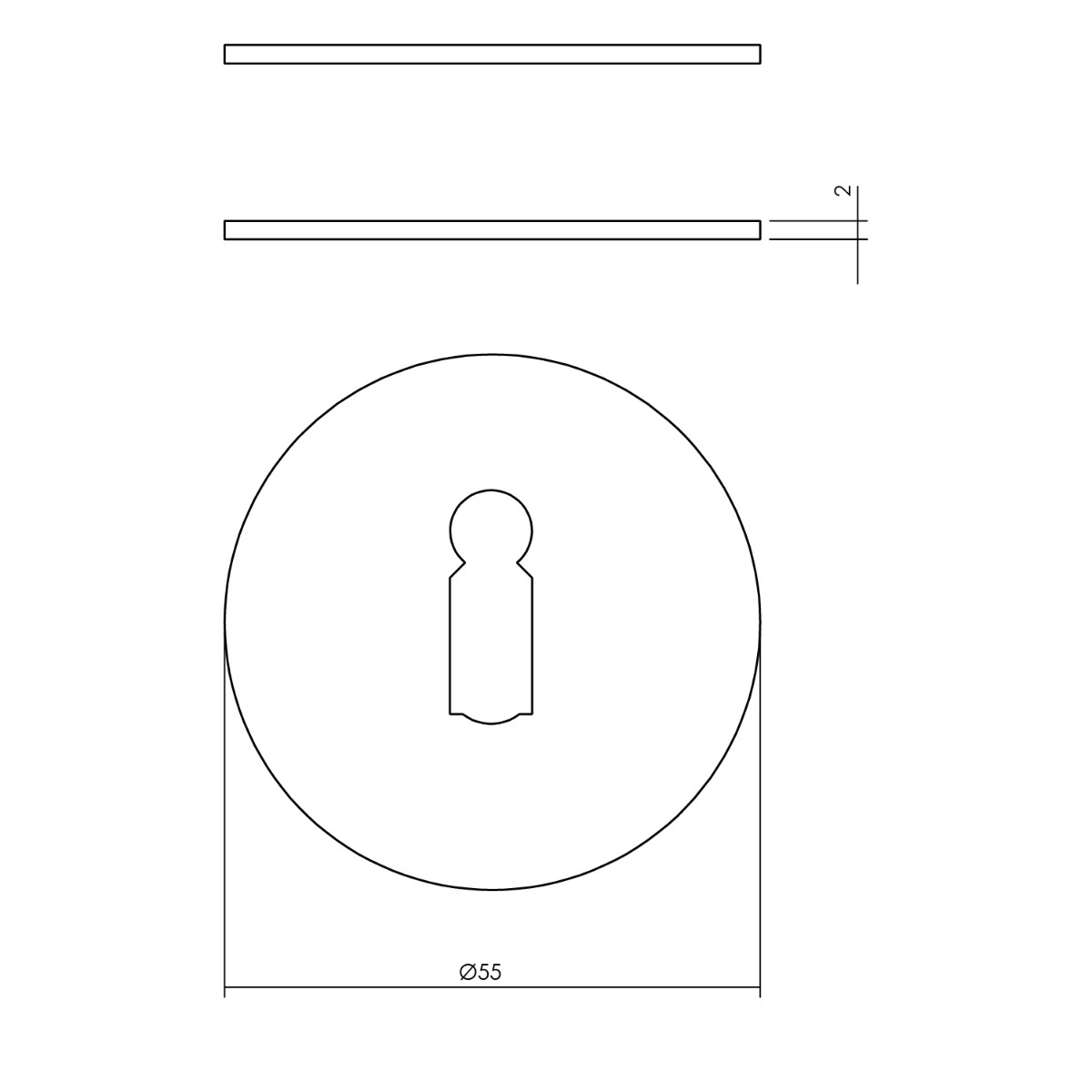 Tekening sleutelrozet rond 55x2mm zelfklevend RVS geborsteld - 0035.340386 - Deurbeslag-en-meer.nl