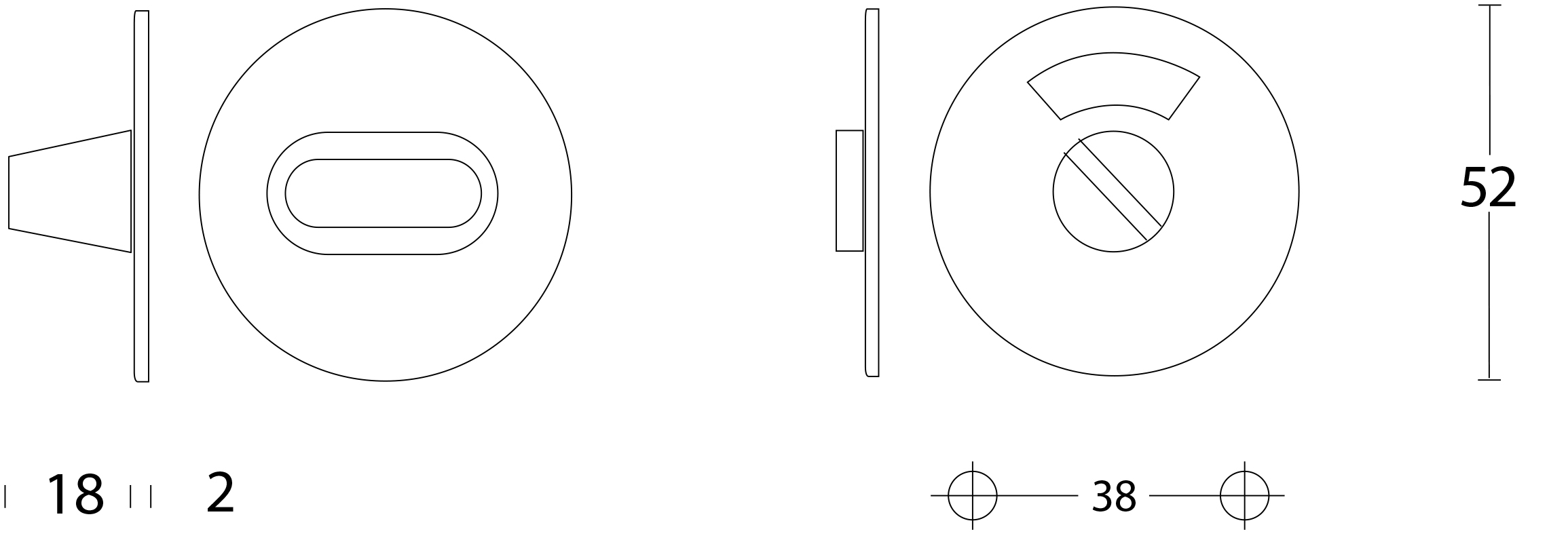 Rozet toilet-/badkamersluiting rond 50x2mm schroefgat rvs geborsteld 5mm-Deurbeslag-en-meer.nl