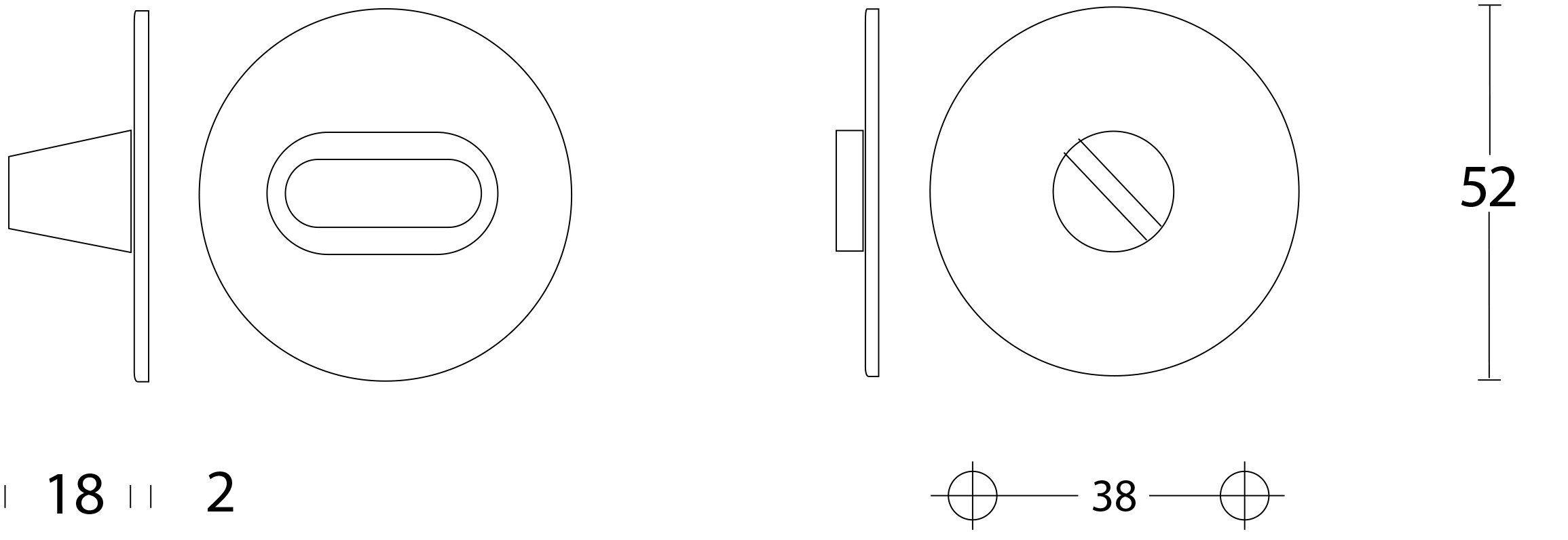 Rozet toilet-/badkamersluiting rond 50x2mm schroefgat rvs geborsteld 8mm-Deurbeslag-en-meer.nl