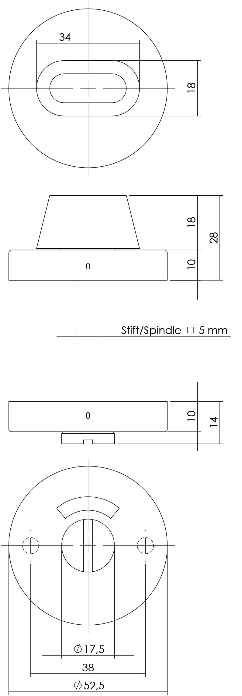 Rozet toilet-/badkamersluiting rond 53x10mm verdekt rvs geborsteld 5mm-Deurbeslag-en-meer.nl