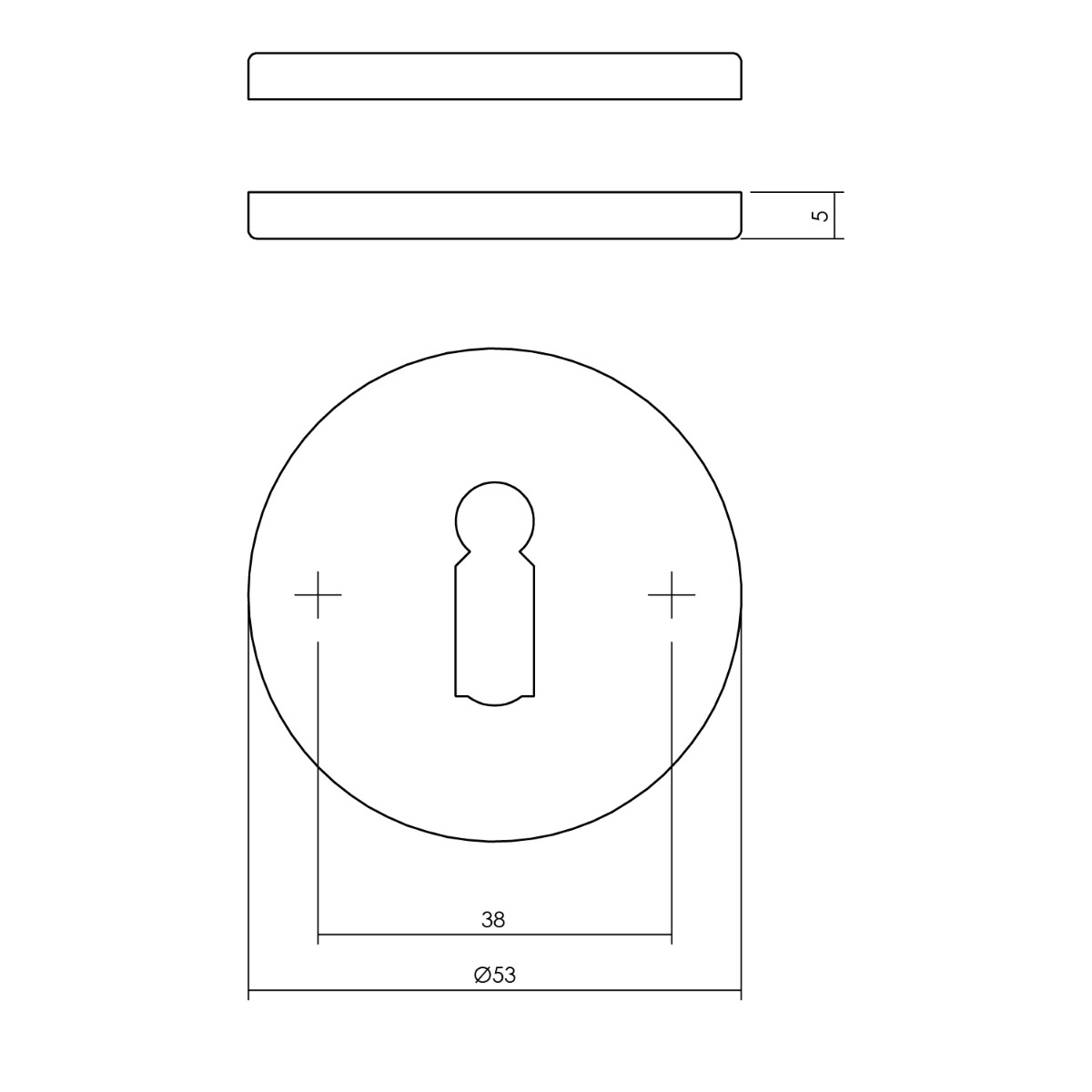 Tekening sleutelrozet rond 53x5mm verdekt RVS geborsteld - 0035.341386 - Deurbeslag-en-meer.nl