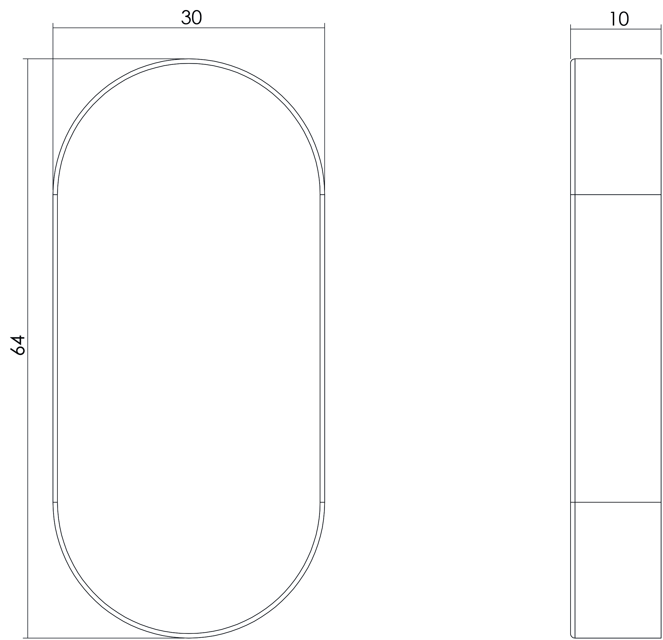 Tekening blindrozet ovaal 65x30x10mm verdekt RVS geborsteld- 0035.341719 -Deurbeslag-en-meer.nl