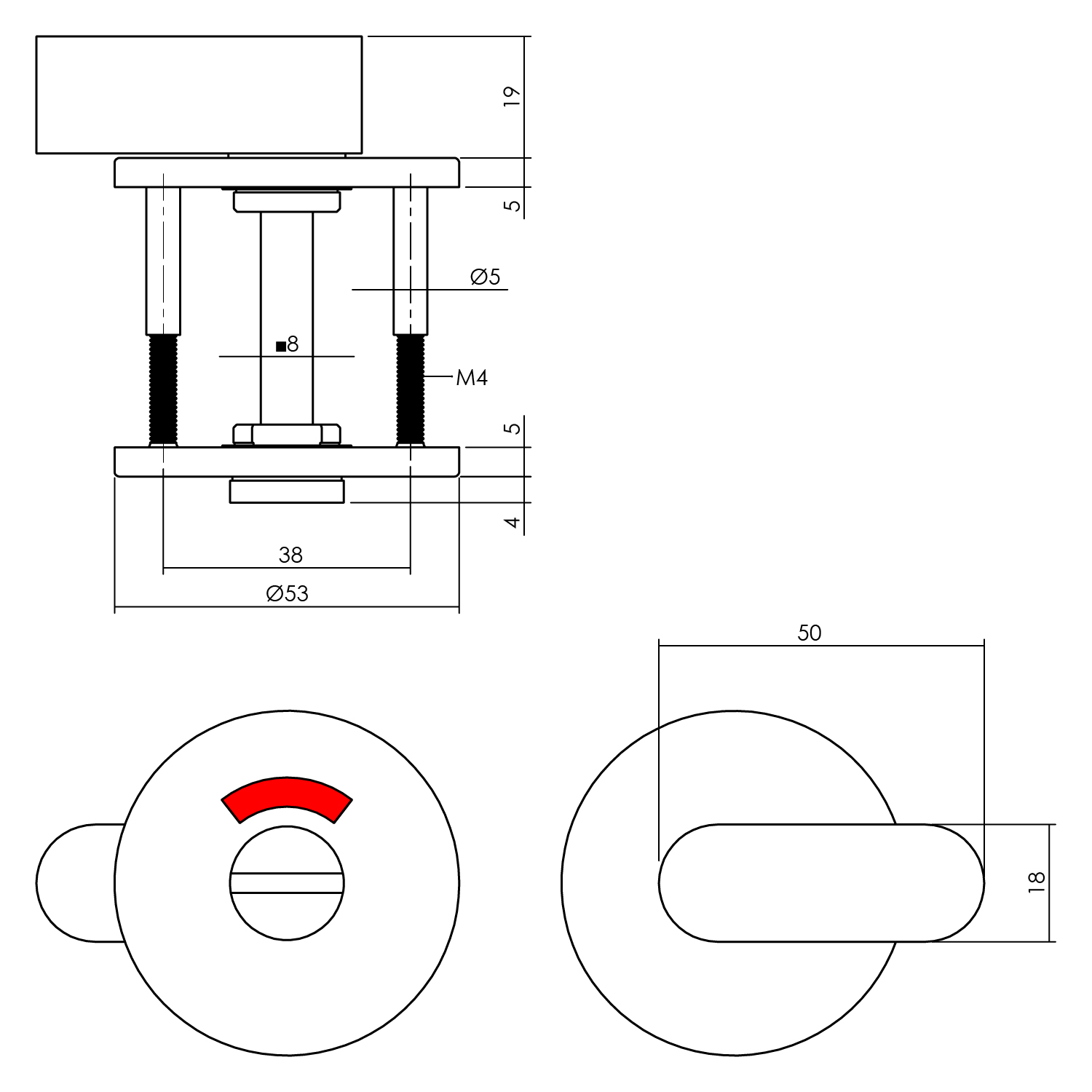 Rozet toilet-/badkamersluiting rond 53x5mm rvs geborsteld mat zwart 8mm-Deurbeslag-en-meer.nl