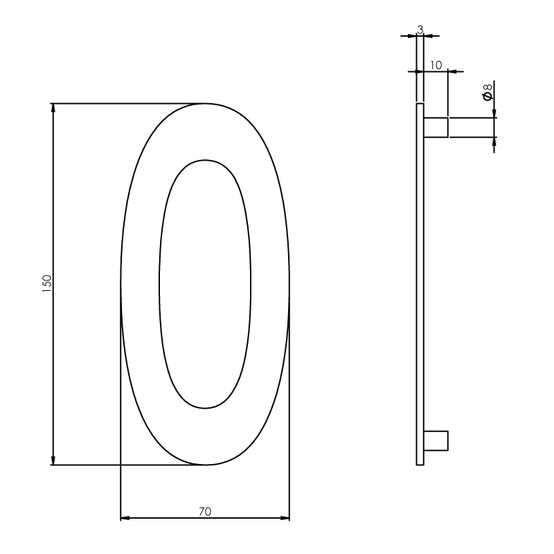 Huisnummer 0 smal rvs geborsteld 150x3mm-Deurbeslag-en-meer.nl