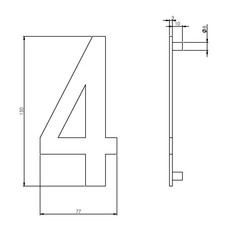 Huisnummer 4 smal rvs geborsteld 150x3mm-Deurbeslag-en-meer.nl