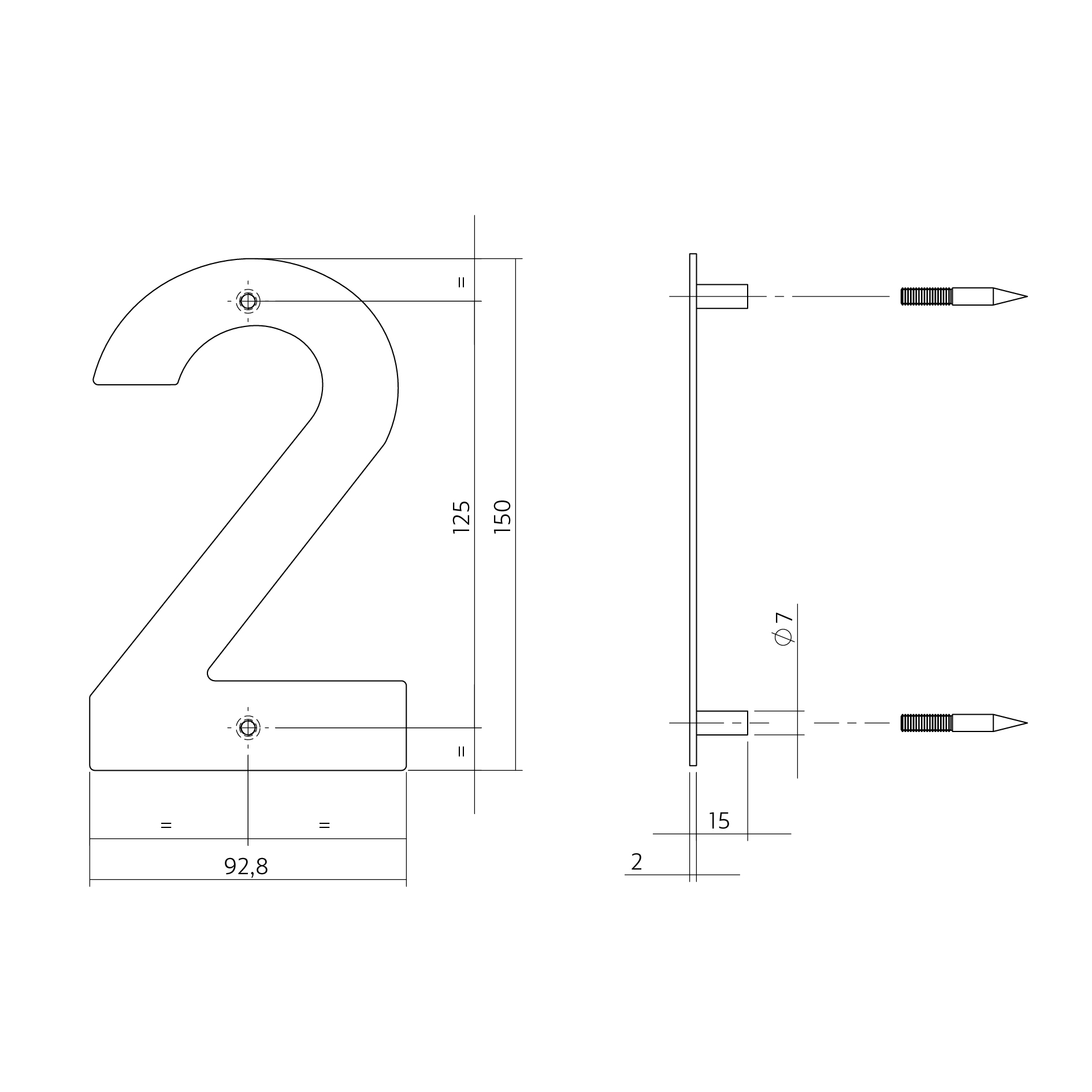 Huisnummer 2 rvs geborsteld 150x2mm-Deurbeslag-en-meer.nl