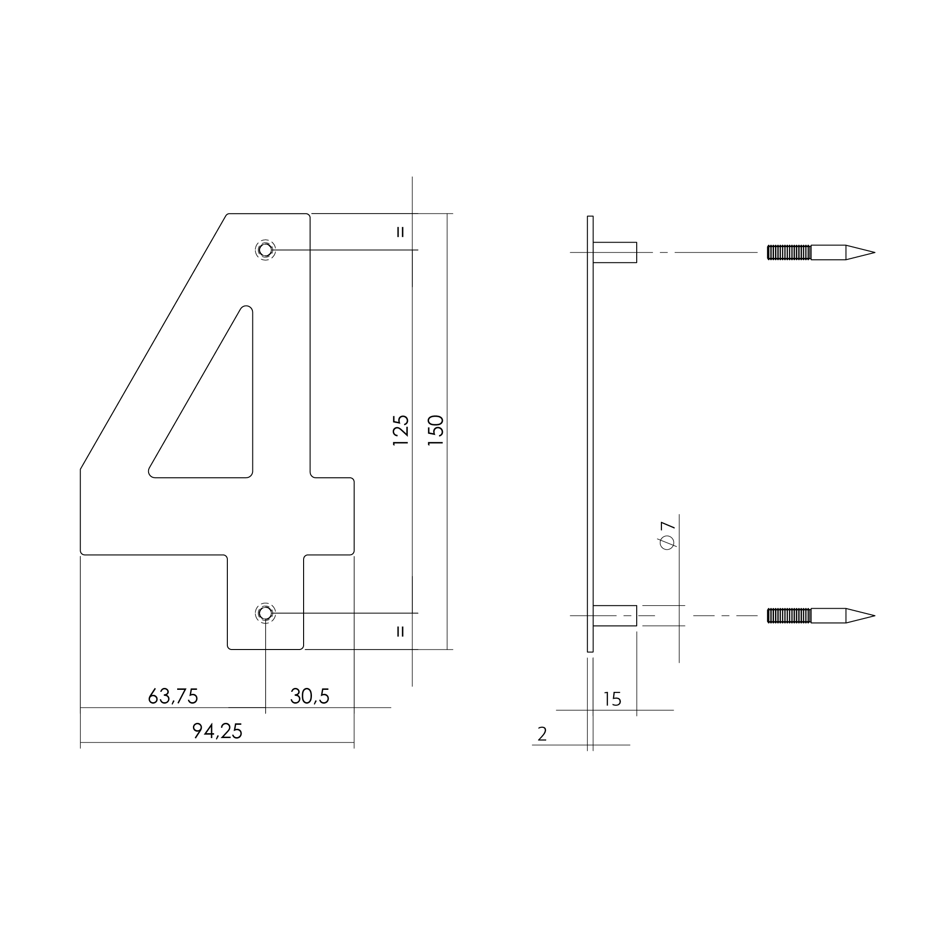 Huisnummer 4 rvs geborsteld 150x2mm-Deurbeslag-en-meer.nl