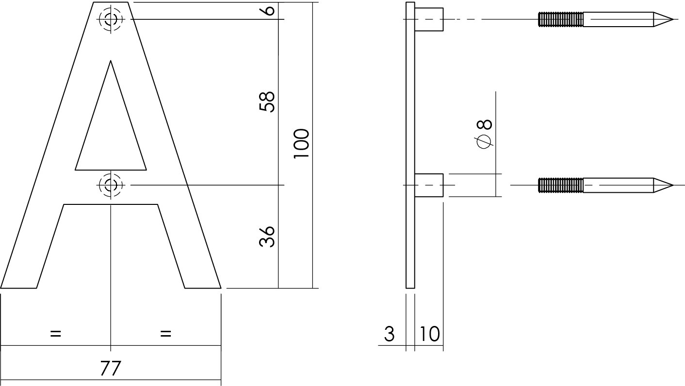 Huisletter A rvs geborsteld 100x3mm-Deurbeslag-en-meer.nl