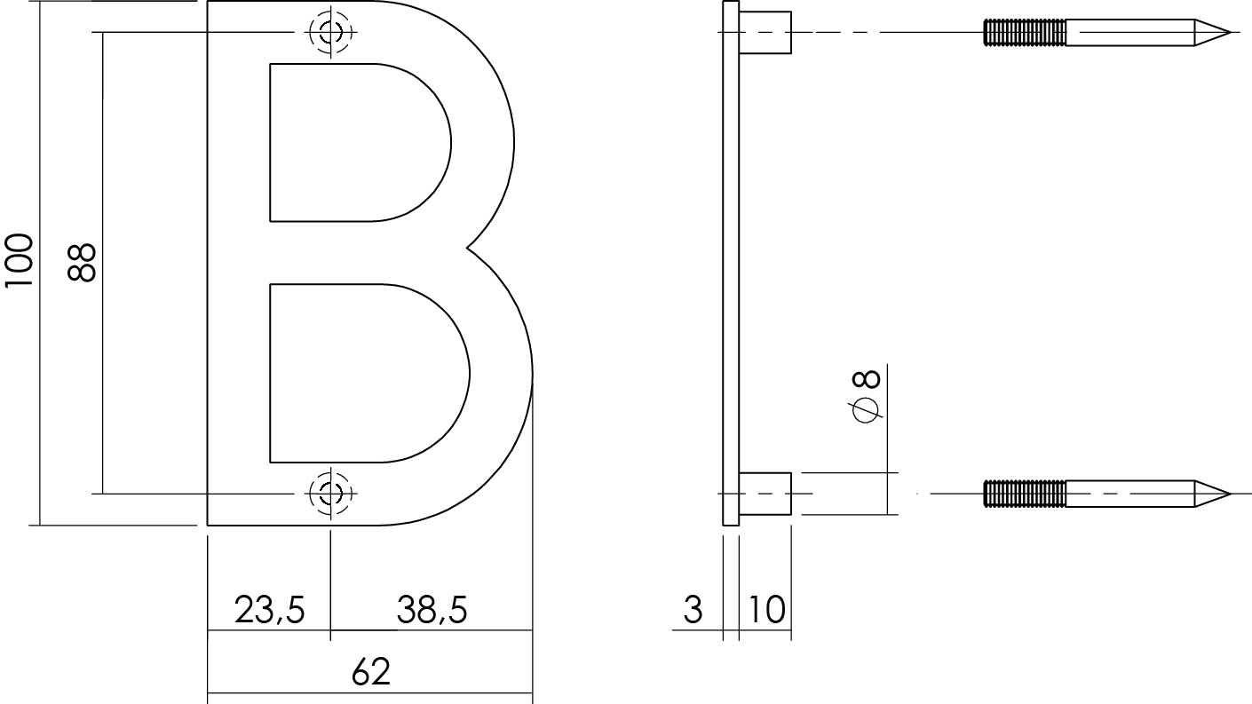 Huisletter B rvs geborsteld 100x3mm-Deurbeslag-en-meer.nl