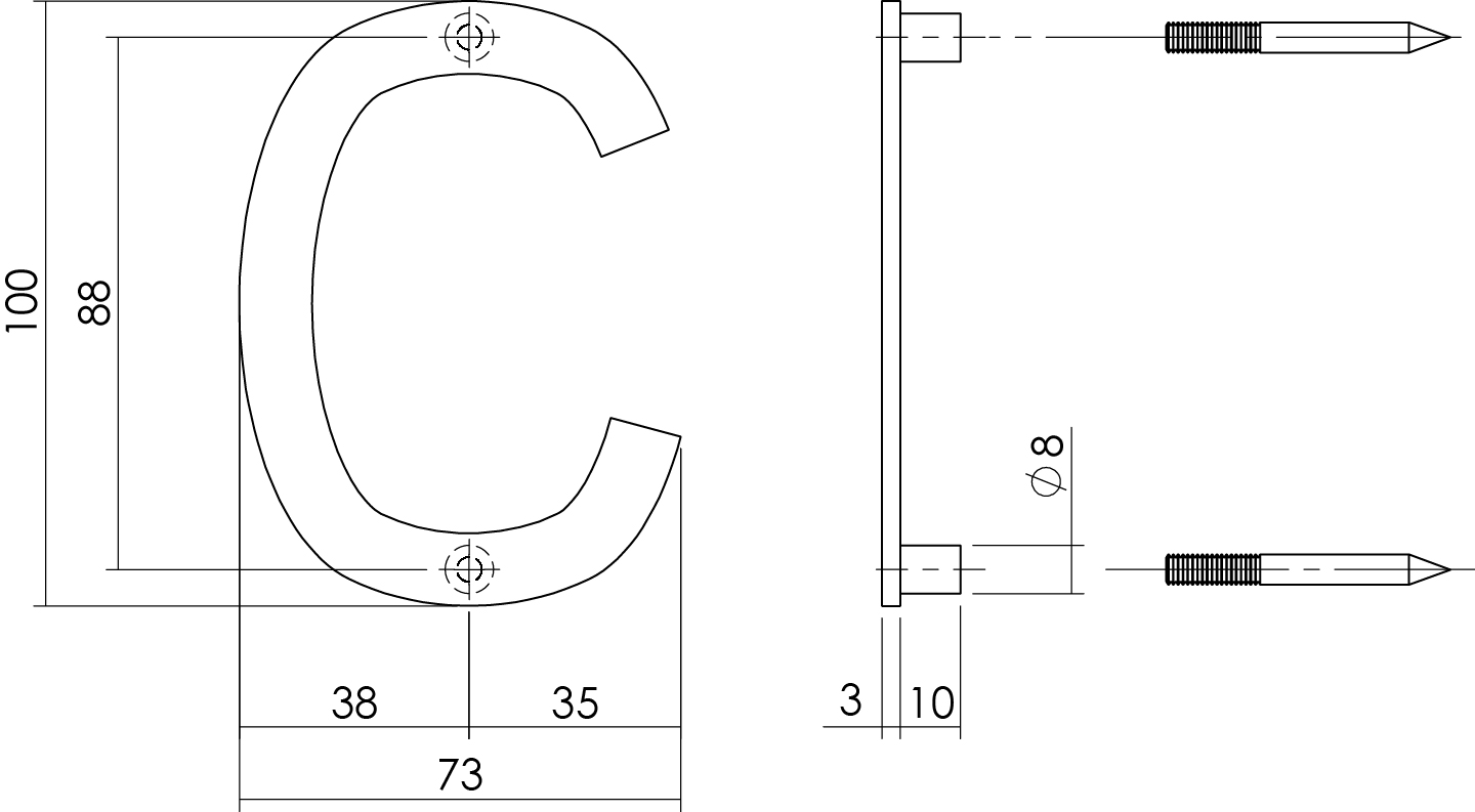 Huisletter C rvs geborsteld 100x3mm-Deurbeslag-en-meer.nl