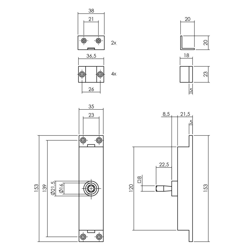 tek.1 Krukespagnolet rechts L-recht met stangenset 2x 1245 mm RVS geborsteld -Intersteel 0035.562047A -Deurbeslag-en-meer.nl