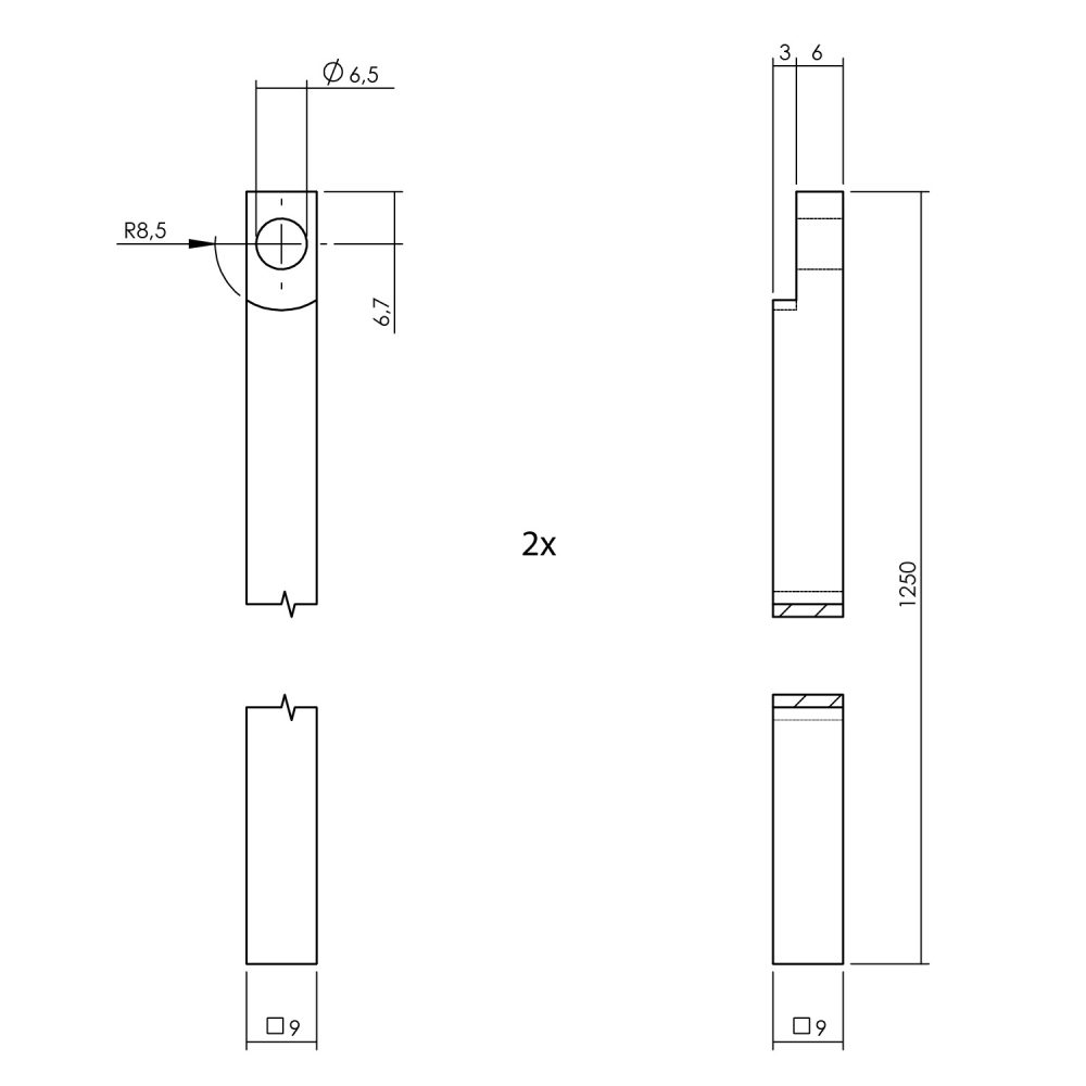 tek.3 Krukespagnolet rechts L-recht met stangenset 2x 1245 mm RVS geborsteld -Intersteel 0035.562047A -Deurbeslag-en-meer.nl