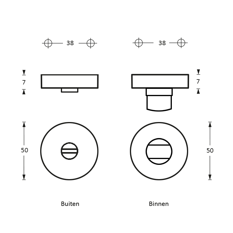 Rozet toilet-/badkamersluiting rond verdekt messing titaan PVD-Deurbeslag-en-meer.nl