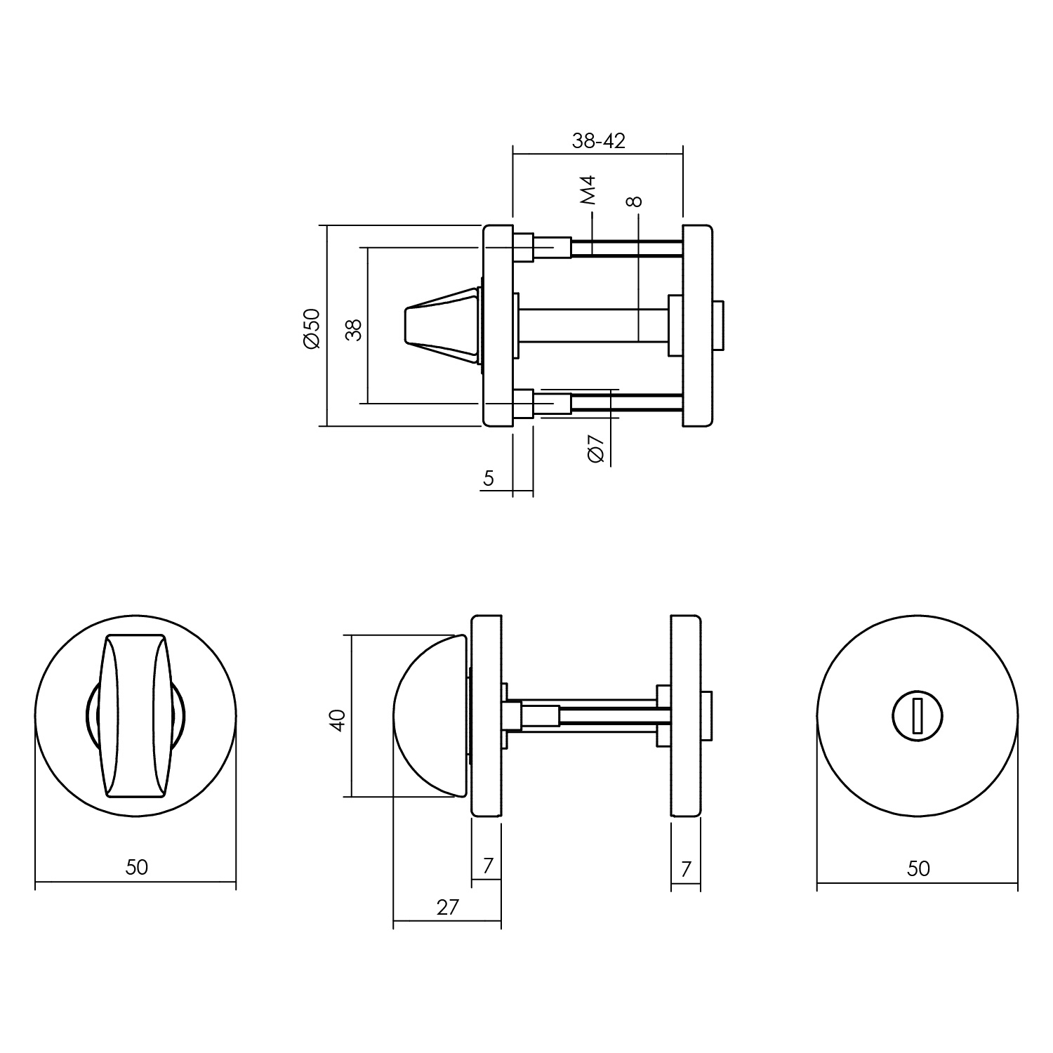 Rozet toilet-/badkamersluiting rond 50x7mm verdekt aluminium F1 8mm-Deurbeslag-en-meer.nl