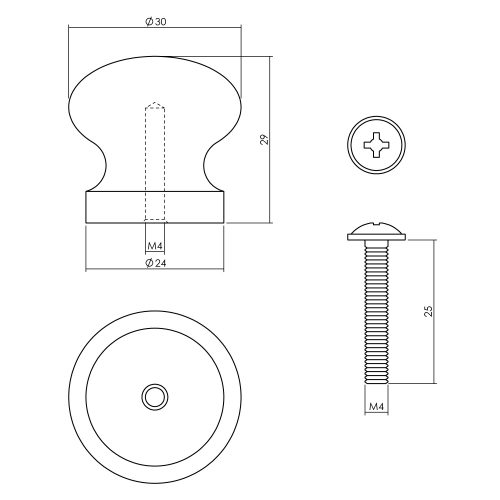 tek. Knop grenenhout 30 mm -Intersteel 0092.857880 -Deurbeslag-en-meer.nl