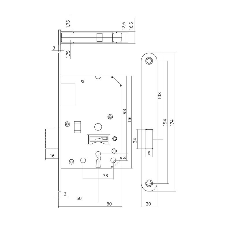 Kastslot klavier SL56 1256 zwart Intersteel