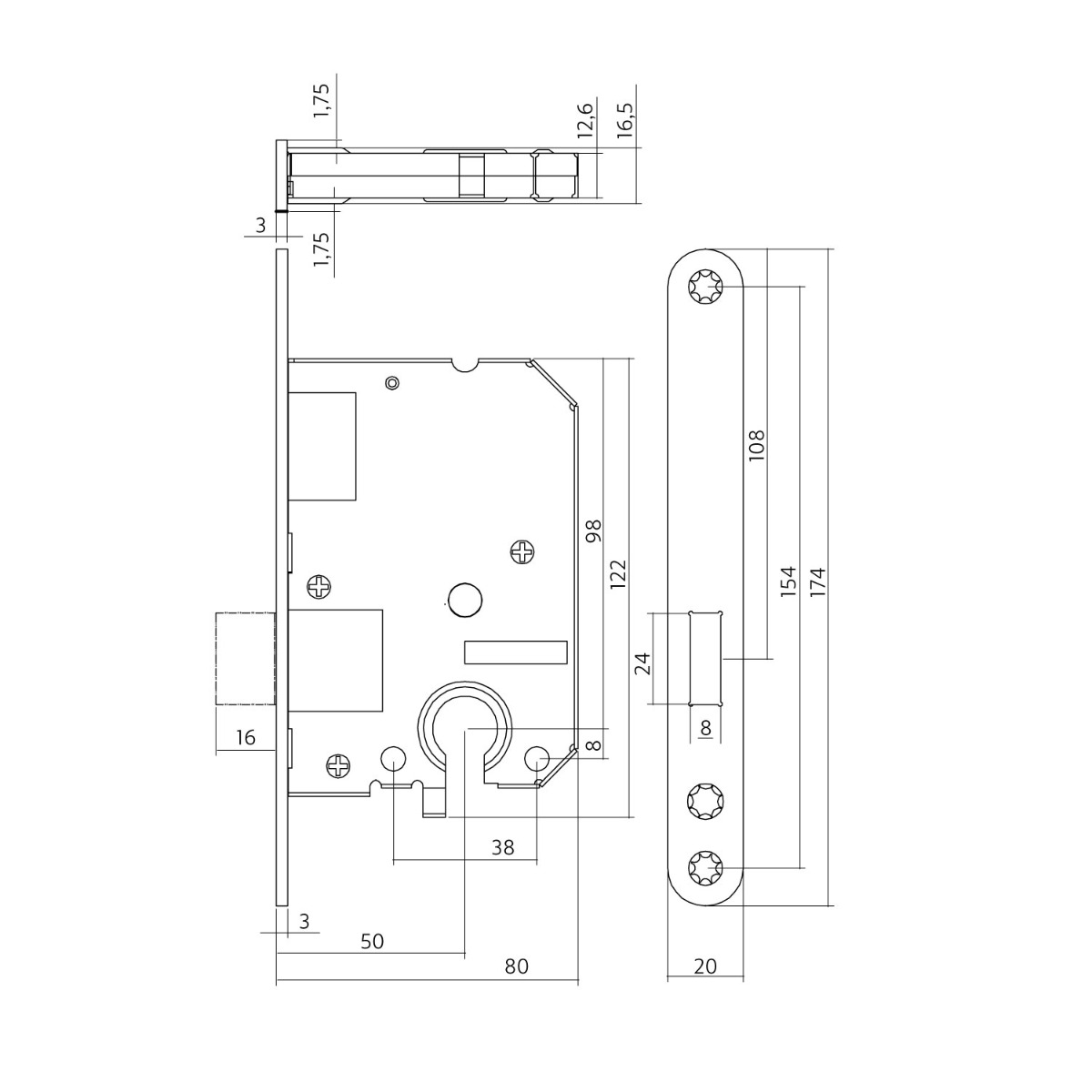 Kastslot cilinder PC55 1258 zwart Intersteel