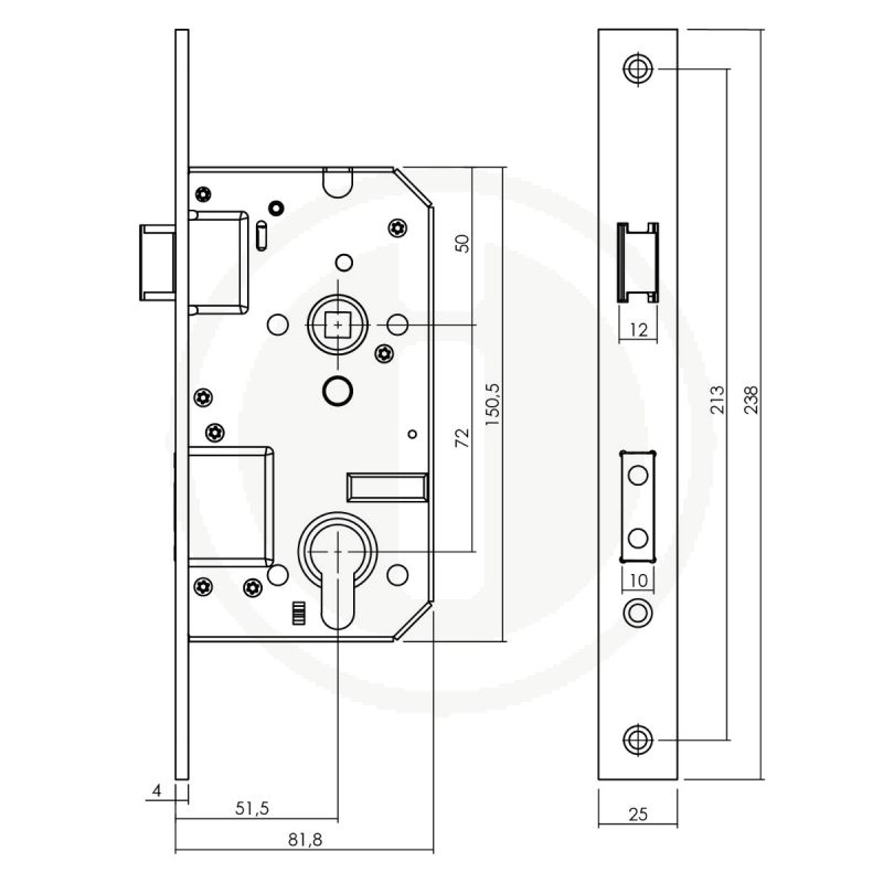 Veiligheidsslot SKG2 PC72 mm met rechthoekige voorplaat