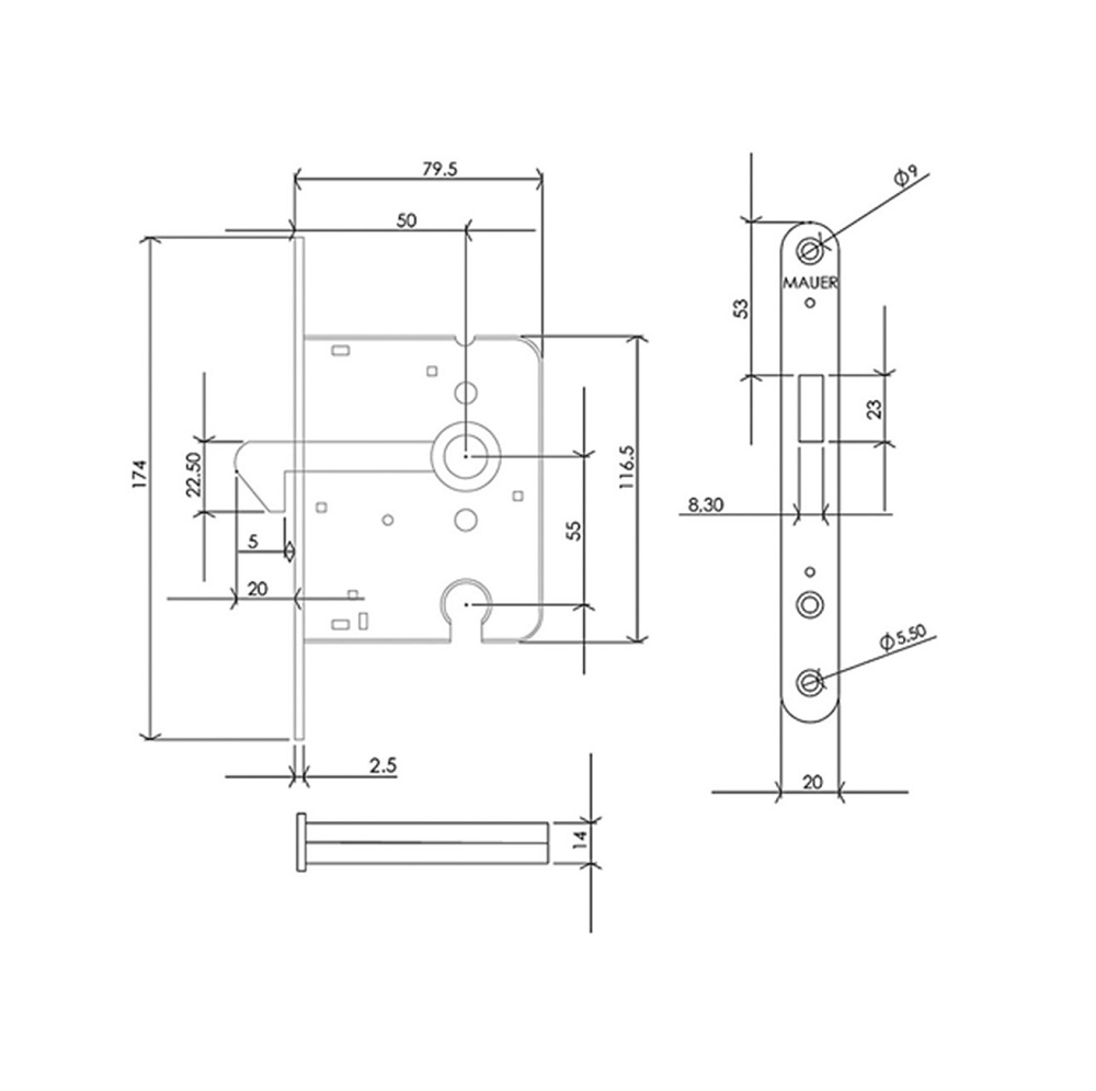 Schuifdeurslot 1200-serie PC met RVS voorplaat