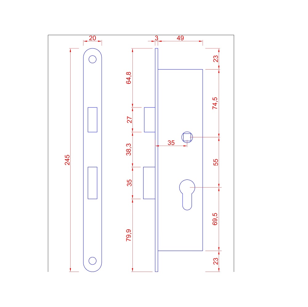 Smalmagneetslot cilinder zwart tbv opdekdeuren dm:35mm