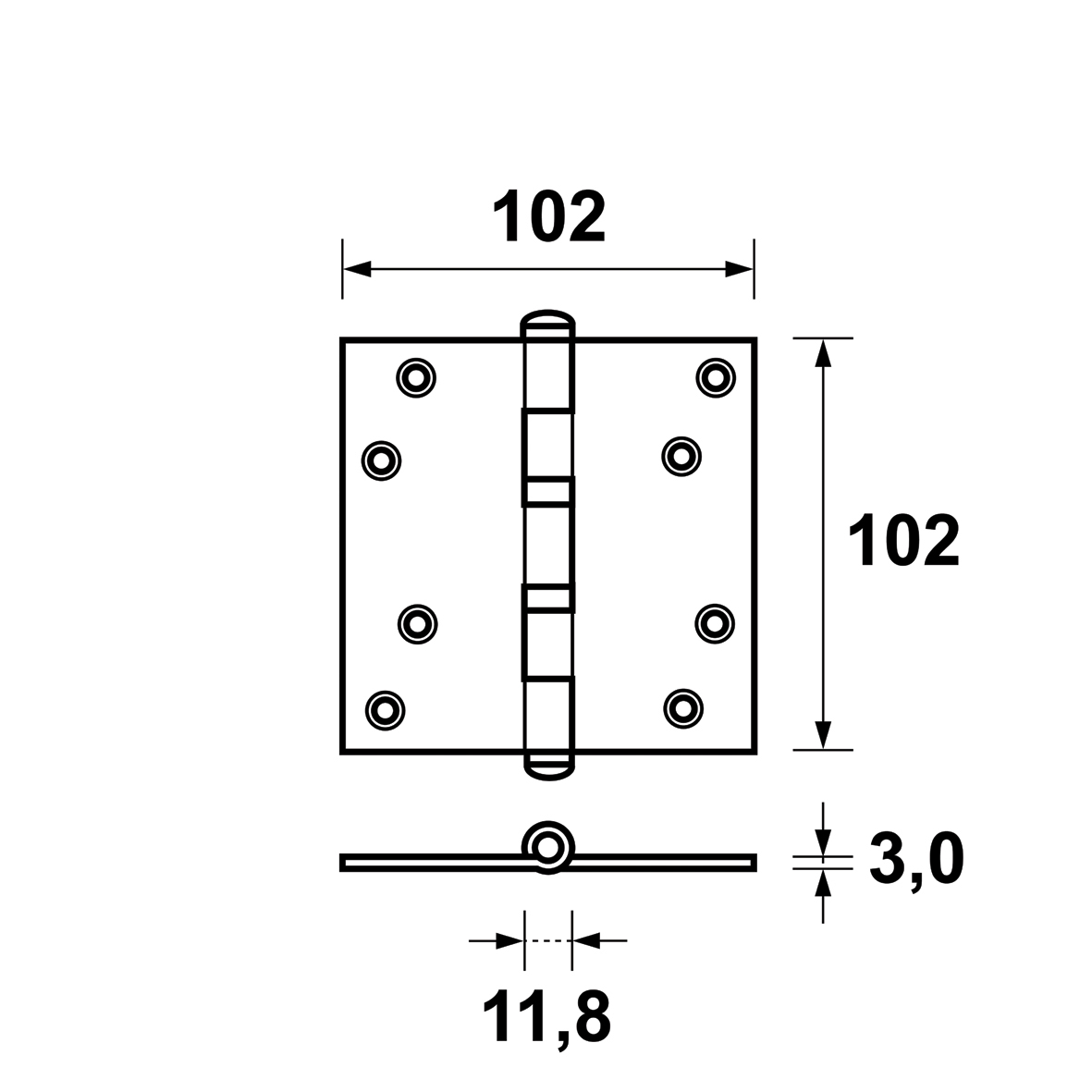 Kogelscharnier RVS 102x102mm rechte hoek - Deurbeslag-en-meer.nl