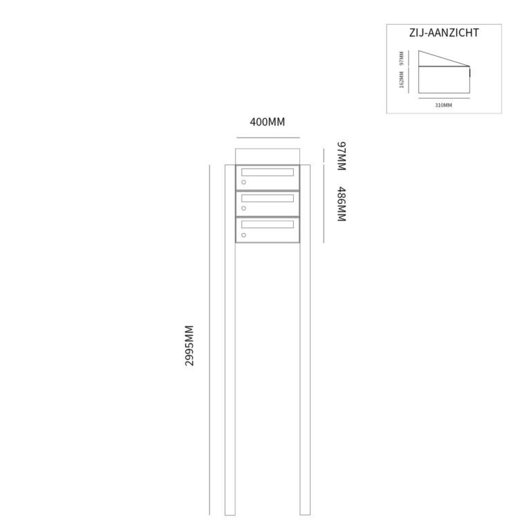 Postkastunit Hive set Antraciet 1-breed x 3-hoog met dak en statief - 40030065_1x3ds - Deurbeslag-en-meer.nl