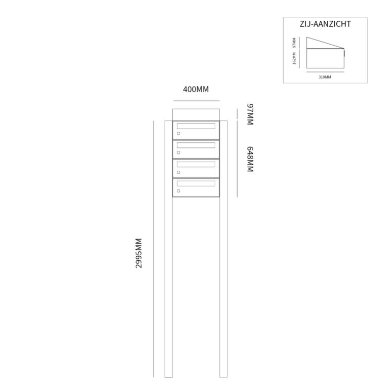 Postkastunit Hive set Antraciet 1-breed x 4-hoog met dak en statief - 40030065_1x4ds - Deurbeslag-en-meer.nl