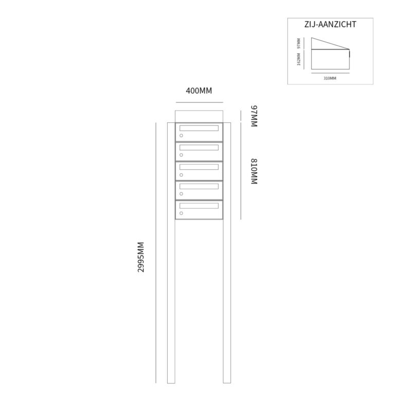 Postkastunit Hive set Antraciet 1-breed x 5-hoog met dak en statief - 40030065_1x5ds - Deurbeslag-en-meer.nl