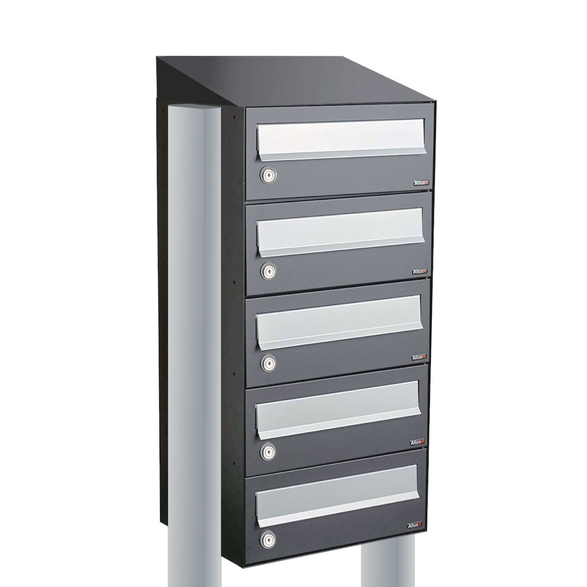 Postkastunit Hive set Antraciet 1-breed x 5-hoog met dak en statief - 40030065_1x5ds - Deurbeslag-en-meer.nl