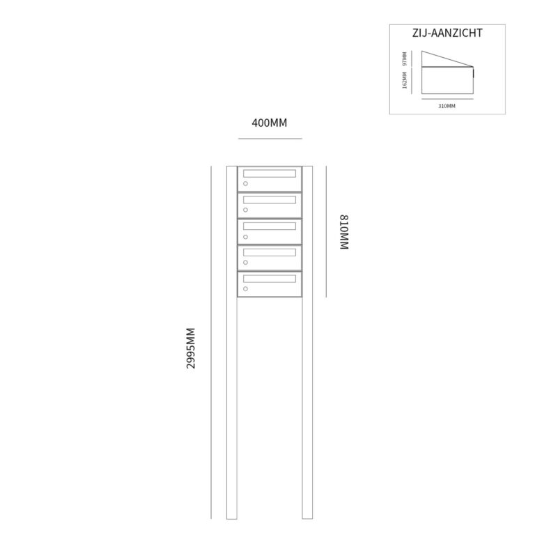 Postkastunit Hive set Antraciet 1-breed x 5-hoog met statief - 40030065_1x5s - Deurbeslag-en-meer.nl