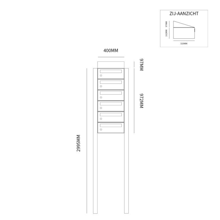 Postkastunit Hive set Antraciet 1-breed x 6-hoog met dak en statief - 40030065_1x6ds - Deurbeslag-en-meer.nl