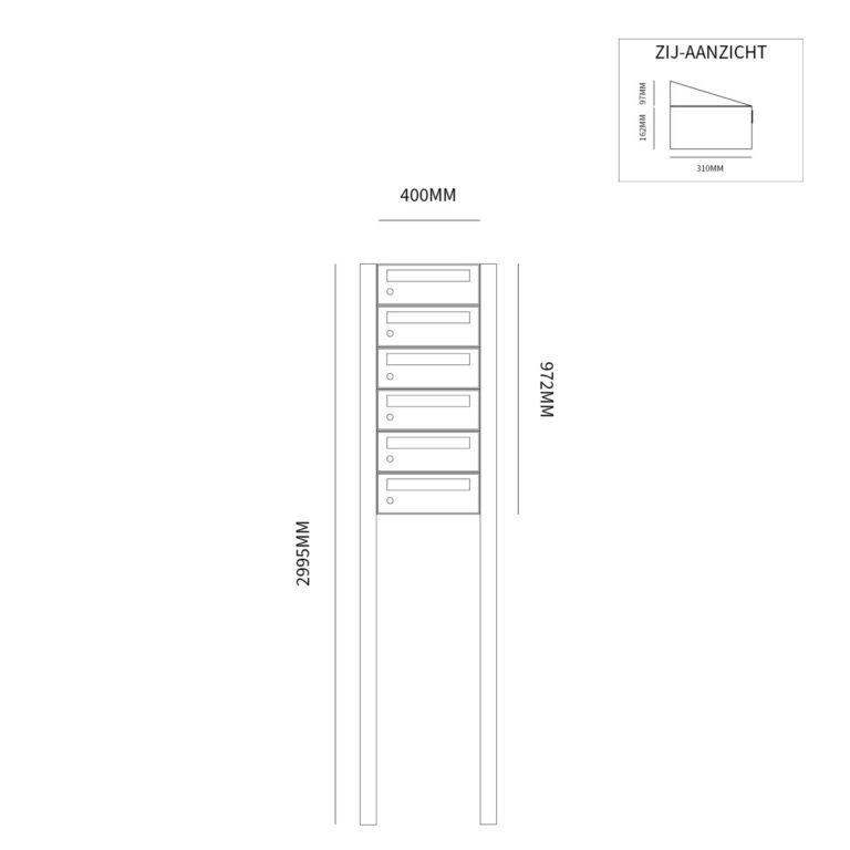 Postkastunit Hive set Antraciet 1-breed x 6-hoog met statief - 40030065_1x6s - Deurbeslag-en-meer.nl