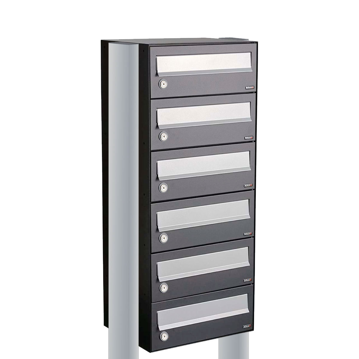 Postkastunit Hive set Antraciet 1-breed x 6-hoog met statief - 40030065_1x6s - Deurbeslag-en-meer.nl