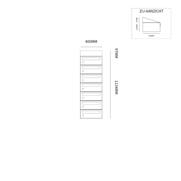 Postkastunit Hive set Antraciet 1-breed x 7-hoog met dak - 40030065_1x7d - Deurbeslag-en-meer.nl