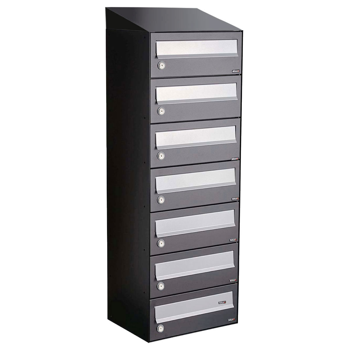 Postkastunit Hive set Antraciet 1-breed x 7-hoog met dak - 40030065_1x7d - Deurbeslag-en-meer.nl