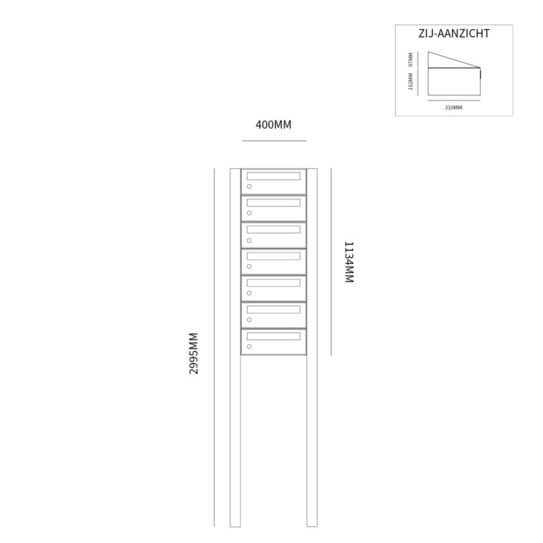 Postkastunit Hive set Antraciet 1-breed x 7-hoog met statief - 40030065_1x7s - Deurbeslag-en-meer.nl