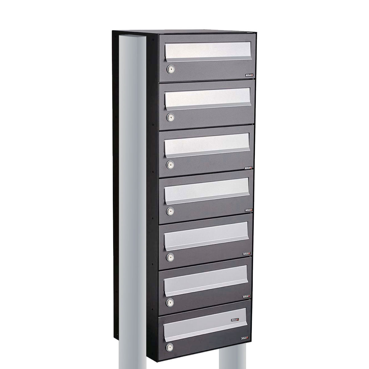 Postkastunit Hive set Antraciet 1-breed x 7-hoog met statief - 40030065_1x7s - Deurbeslag-en-meer.nl