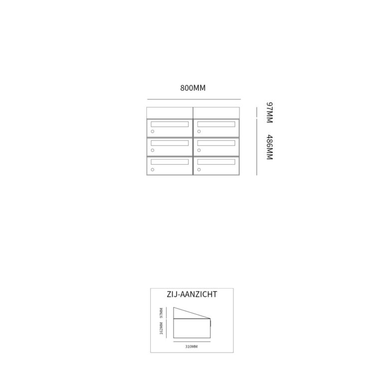 Postkastunit Hive set Antraciet 2-breed x 3-hoog met dak - 40030065_2x3d - Deurbeslag-en-meer.nl