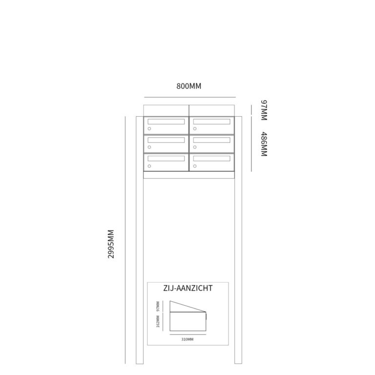 Postkastunit Hive set Antraciet 2-breed x 3-hoog met dak en statief - 40030065_2x3ds - Deurbeslag-en-meer.nl