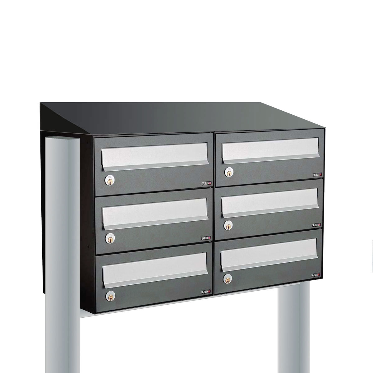 Postkastunit Hive set Antraciet 2-breed x 3-hoog met dak en statief - 40030065_2x3ds - Deurbeslag-en-meer.nl