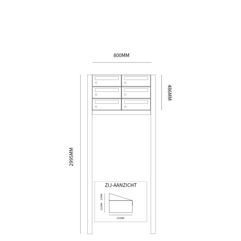 Postkastunit Hive set Antraciet 2-breed x 3-hoog met statief - 40030065_2x3s - Deurbeslag-en-meer.nl