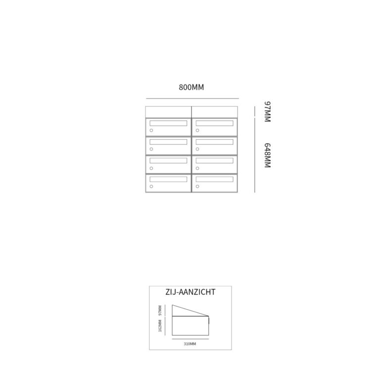 Postkastunit Hive set Antraciet 2-breed x 4-hoog met dak - 40030065_2x4d - Deurbeslag-en-meer.nl