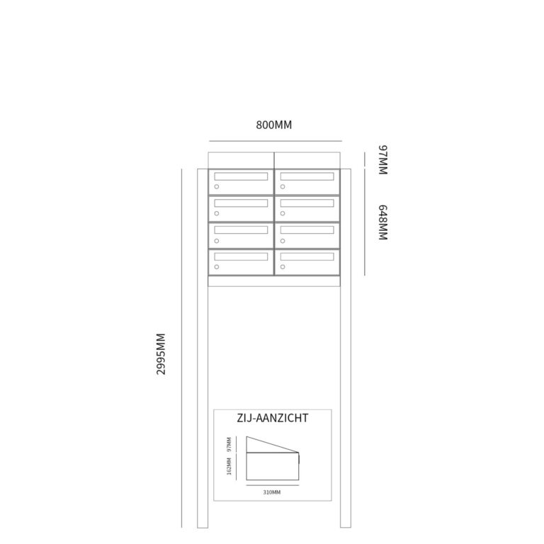 Postkastunit Hive set Antraciet 2-breed x 4-hoog met dak en statief - 40030065_2x4ds - Deurbeslag-en-meer.nl