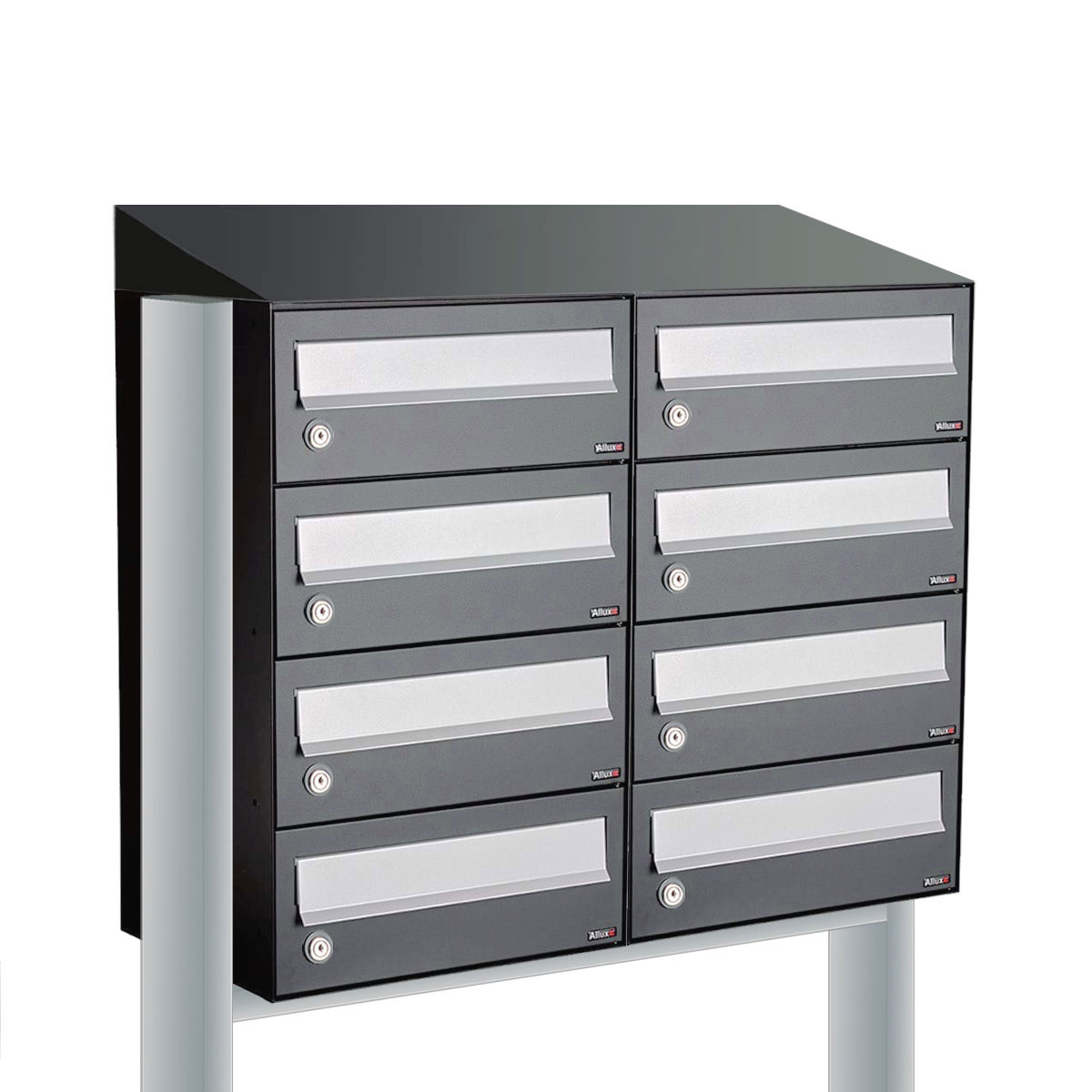 Postkastunit Hive set Antraciet 2-breed x 4-hoog met dak en statief - 40030065_2x4ds - Deurbeslag-en-meer.nl