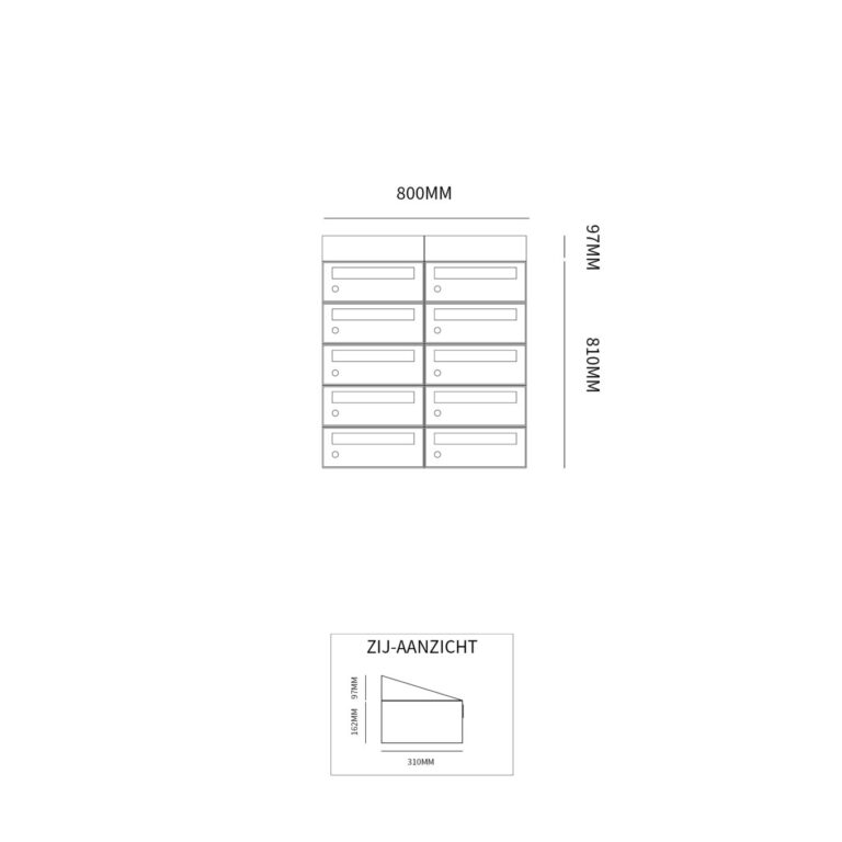 Postkastunit Hive set Antraciet 2-breed x 5-hoog met dak - 40030065_2x5d - Deurbeslag-en-meer.nl