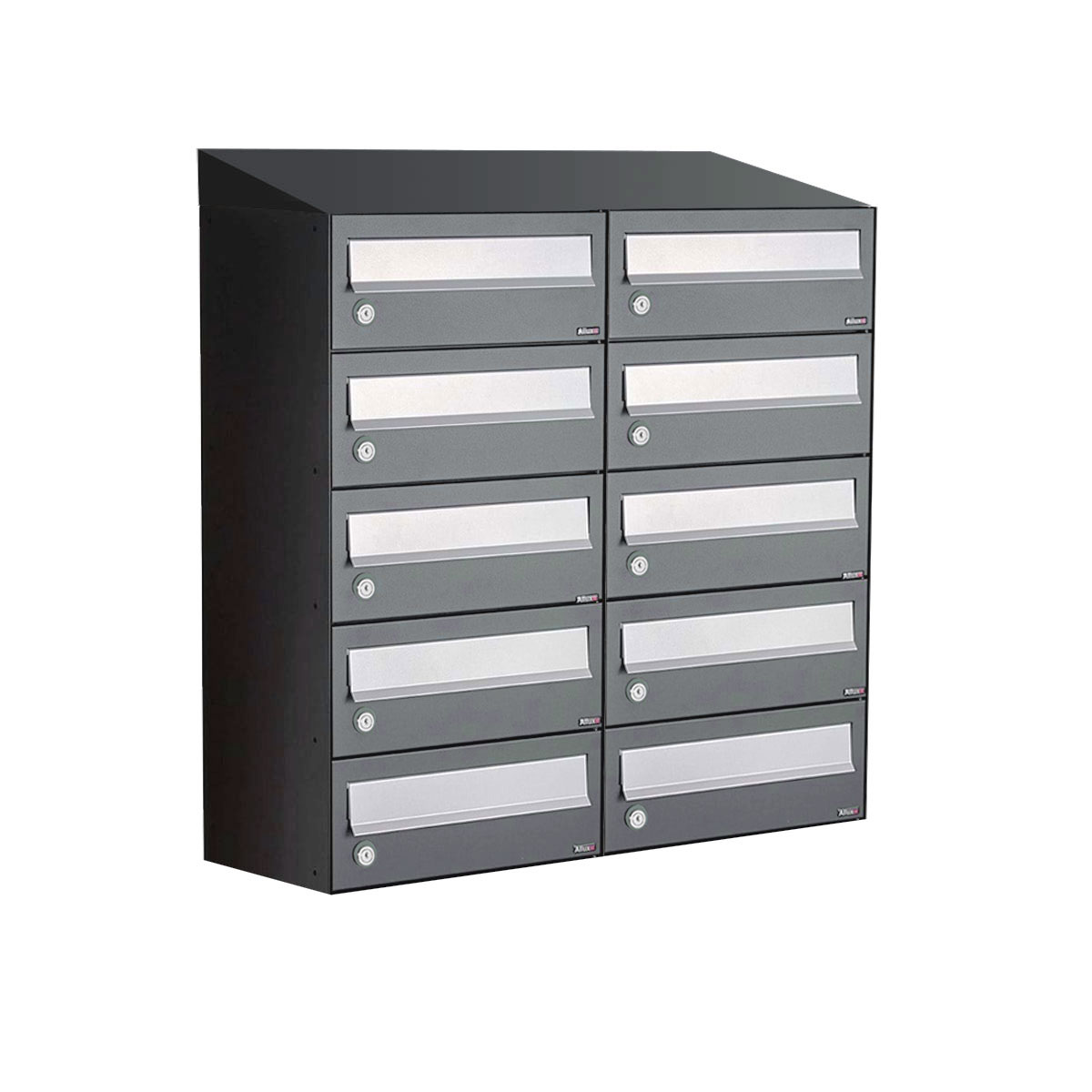 Postkastunit Hive set Antraciet 2-breed x 5-hoog met dak - 40030065_2x5d - Deurbeslag-en-meer.nl