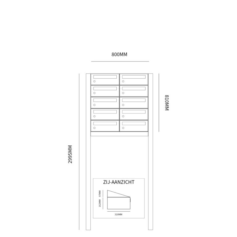 Postkastunit Hive set Antraciet 2-breed x 5-hoog met statief - 40030065_2x5s - Deurbeslag-en-meer.nl