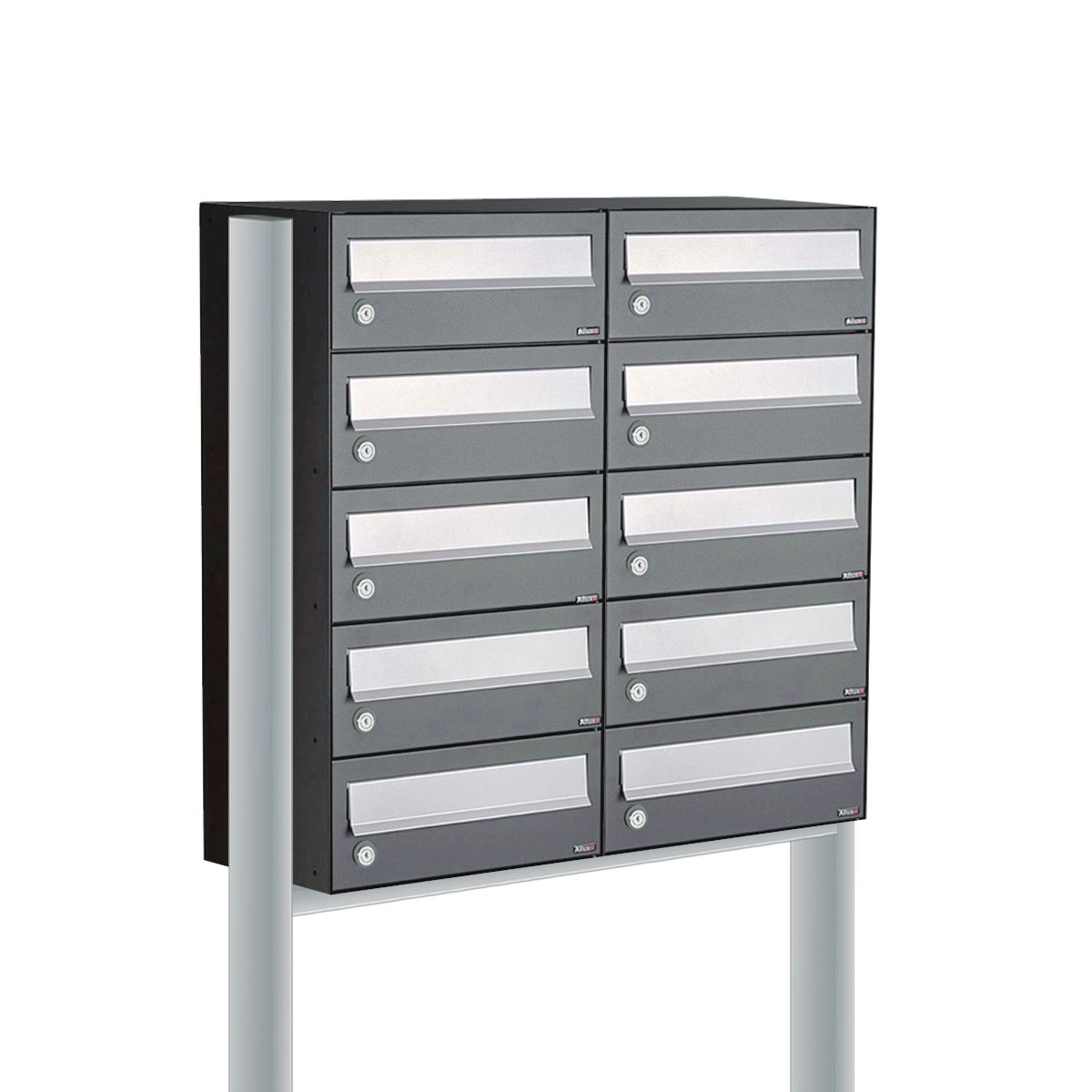 Postkastunit Hive set Antraciet 2-breed x 5-hoog met statief - 40030065_2x5s - Deurbeslag-en-meer.nl