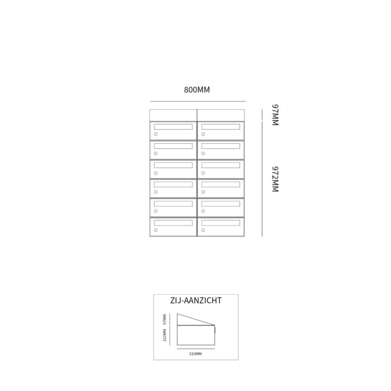 Postkastunit Hive set Antraciet 2-breed x 6-hoog met dak - 40030065_2x6d - Deurbeslag-en-meer.nl